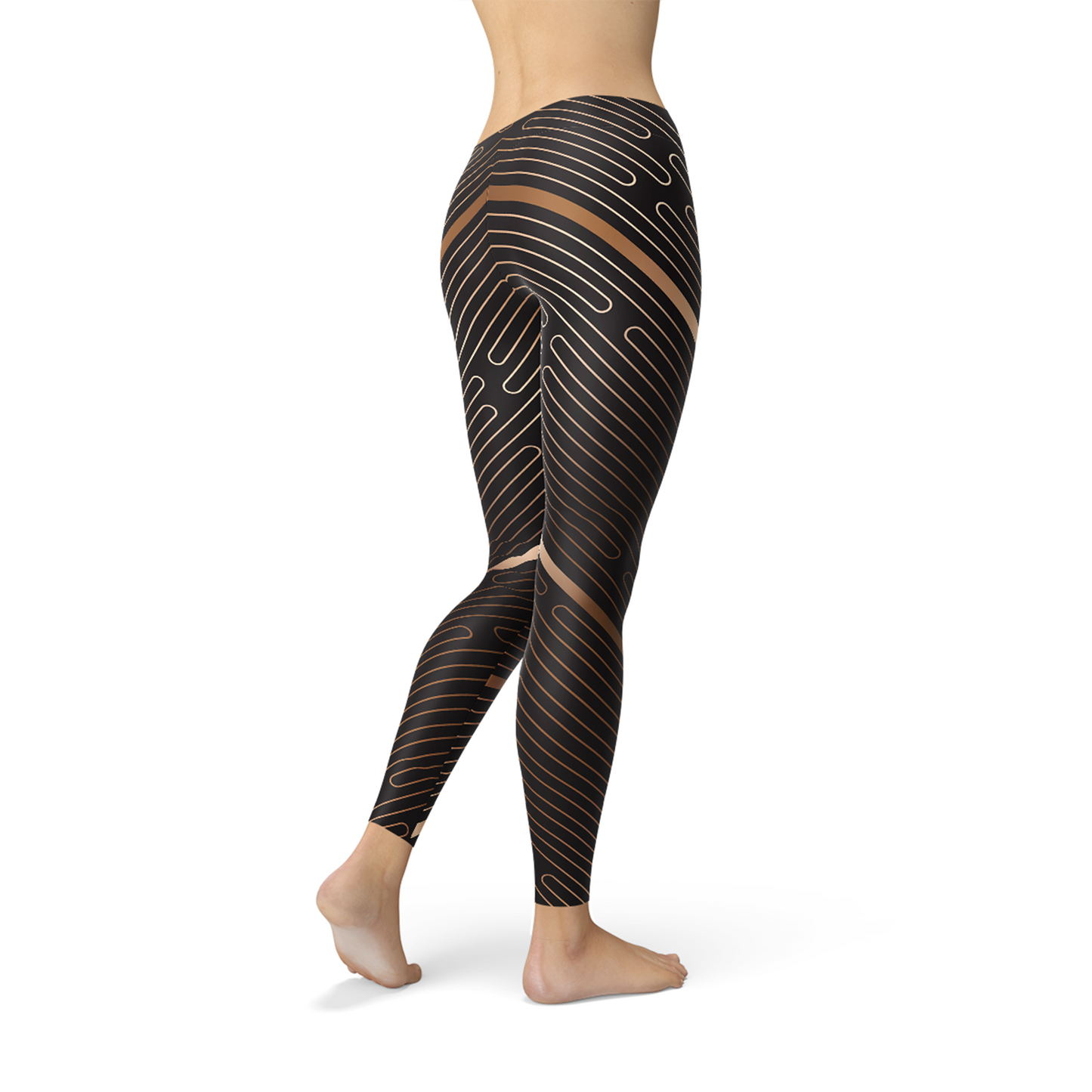 Women's Striped Lines Sports Brown Leggings.