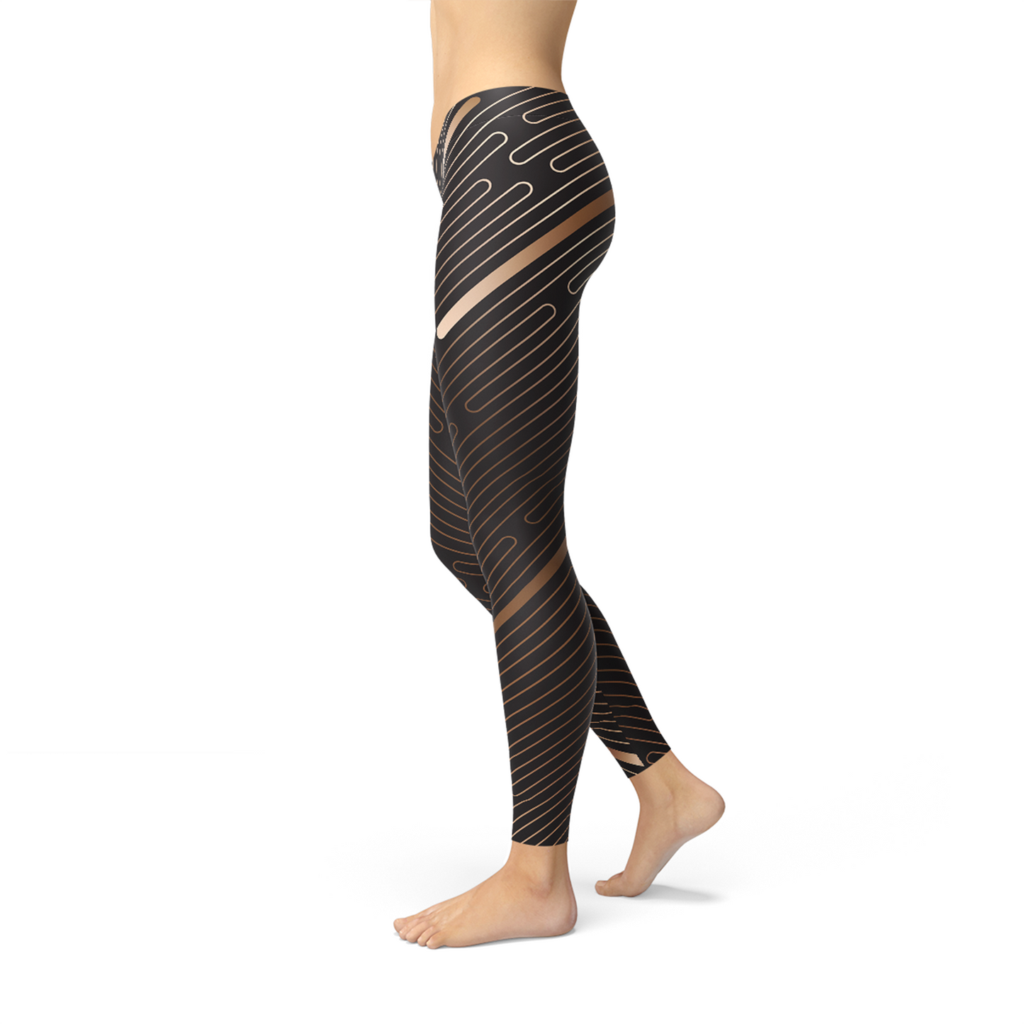 Women's Striped Lines Sports Brown Leggings.