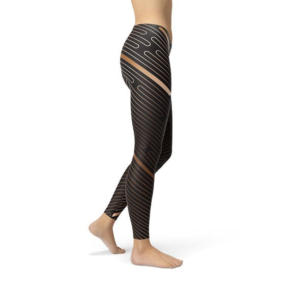 Women's Striped Lines Sports Brown Leggings.
